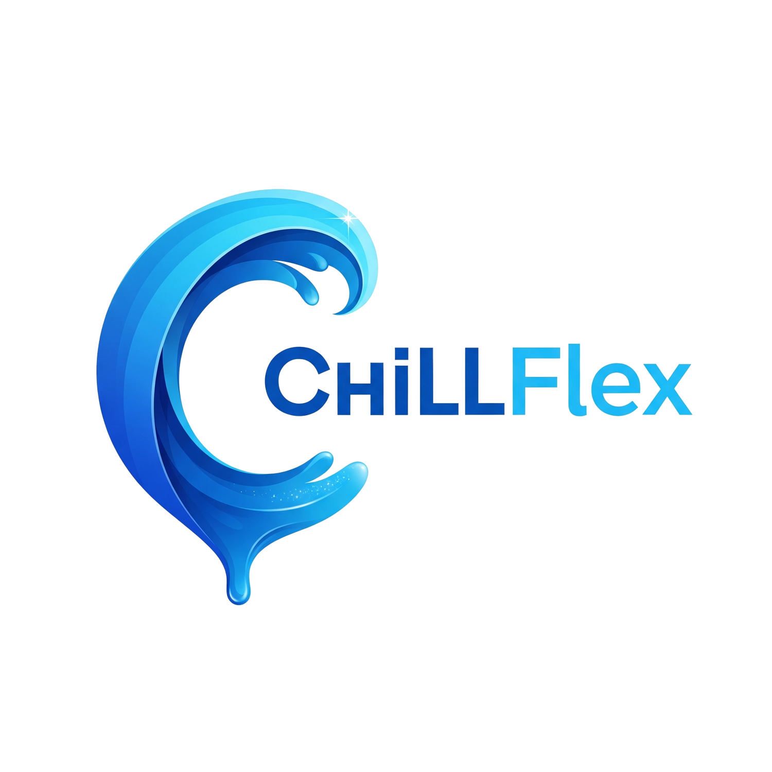 ChillFlex logo with a blue wave design on a white background